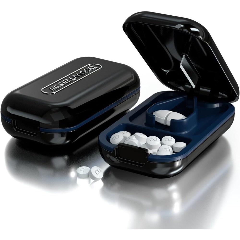 DUBSTAR Small Pill Cutter, Pill Cutter Splitter for Small and Tiny Pills, Portable Pretty Pill Cutters for Large Pills, Cuts Vitamins Tablets for Purse Pocket (Pill Cutter, Black)