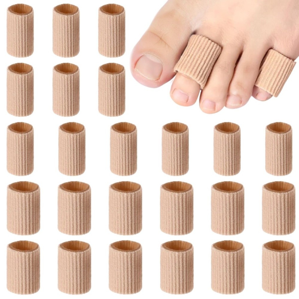 Blulu 24 Pieces Toe Tubes 0.98 Inches Cushion Tube Corn Pads for Toes Sleeves Soft Gel Protectors for Cushions Corns Blisters Calluses 3 Size (Skin Color,Medium,Small)