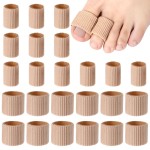 Blulu 24 Pieces Toe Tubes 0.98 Inches Cushion Tube Corn Pads for Toes Sleeves Soft Gel Protectors for Cushions Corns Blisters Calluses 3 Size(Skin Color,Medium,Large)