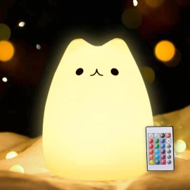 ZKLiLi Cute Remote Cat Nursery Night Lights USB Rechargeable Cat Lamp Nightlight Birthday Christmas Gift with Warm White and 7-Color Breathing Modes for Kids Baby Children (renqimao)