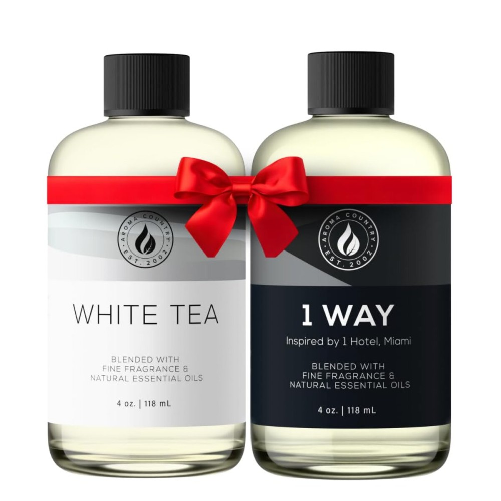 Aroma Country 2-Pack - One Each: White Tea (4 Fl Oz) + 1 Way Miami (4 Fl Oz) Diffuser Oil - Fragrance Oil for Diffuser Refill & Room Spray - Premium Aromatherapy Oils & Home Scent