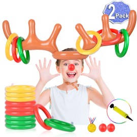 Christmas Games for Family Party, 4 Pack Inflatable Reindeer Antler Ring Toss Game Great Christmas Games for Adults and Kids