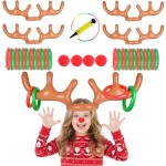 4 Set Inflatable Reindeer Antlers Ring Toss Game, Christmas Games for Family Party Great for Adults and Kids
