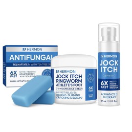 Hermon Antifungal Jock Itch Treatment Set - Soap, Antifungal Cream, and Spray - Complete Care for Jock Itch, Athletes Foot, Ringworm & Itchy Skin Relief