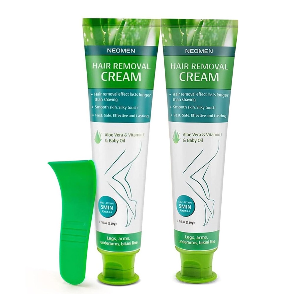 Hair Removal Cream for Men & Women: Painless Depilatory for Sensitive Skin & Intimate Areas, Moisturizing with Aloe Vera & Vitamin E, Safe for Face, Underarms, Bikini, Arms (3.7 Fl Oz (Pack of 2))