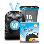Teivio Drawstring Trash Bags-18 Gallon 120 Counts (fit 16-18 Gal) Large Strong Tall Kitchen Garbage Bags for Home/Office/Light Residential Waste/Outdoor Trash Can, Bin Liners Black