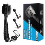 CHAMPKEY PRO Retractable Golf Club Brush - Oversized Brush Head with Soft Rubber Hand Grip & Retractable Groove Cleaner Golf Brush(Black(3 Pcs))