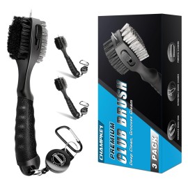 CHAMPKEY PRO Retractable Golf Club Brush - Oversized Brush Head with Soft Rubber Hand Grip & Retractable Groove Cleaner Golf Brush(Black(3 Pcs))