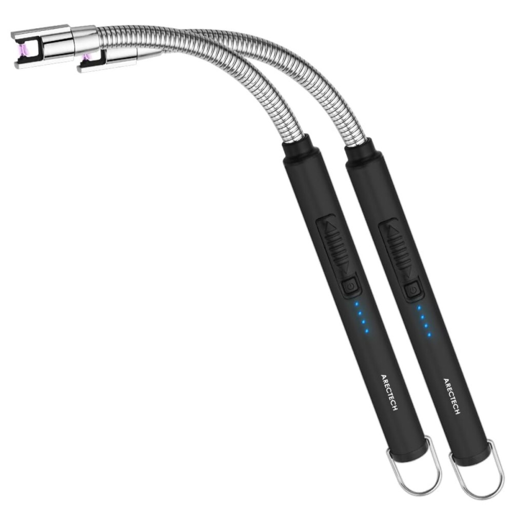 ARECTECH Electric Arc Candle Lighter Flameless Rechargeable USB Long Lighters for Candle Cooking BBQs Fireworks Black 2 Pack