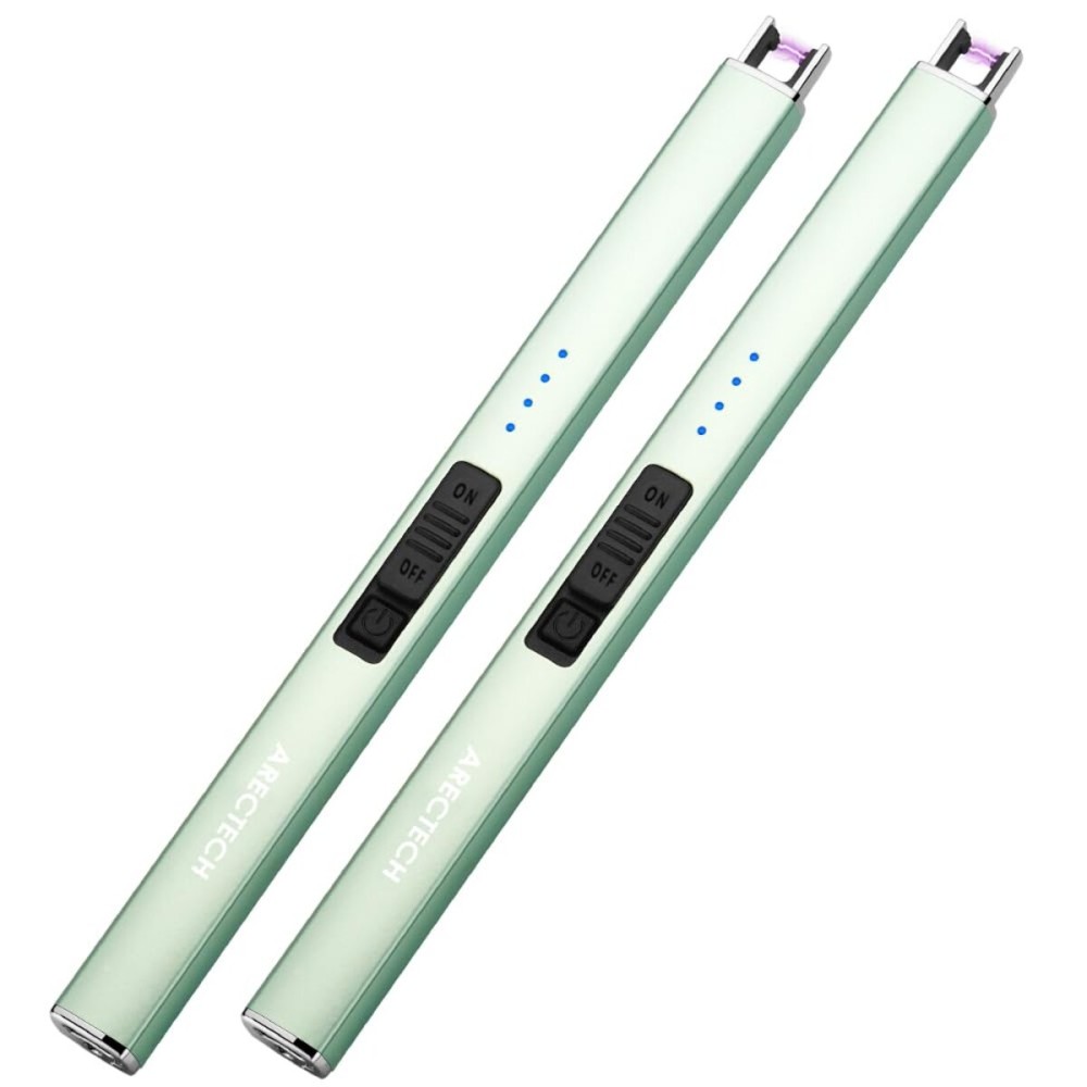 ARECTECH Electric Candle Lighter with Type-C Cable Birthday Gift for Man Women Wife Rechargeable Plasma Arc Lighters for Candle Camping Kitchen Stove Green 2 Pack