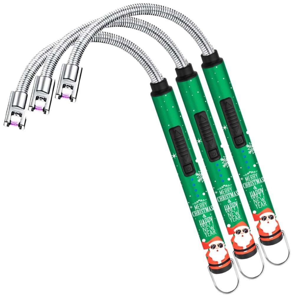 SUPRUS Electric Candle Lighter USB Type C Rechargeable Lighter Steel Shell & Hanging Hook with 360 Flexible Neck(Christmas Green, 3)