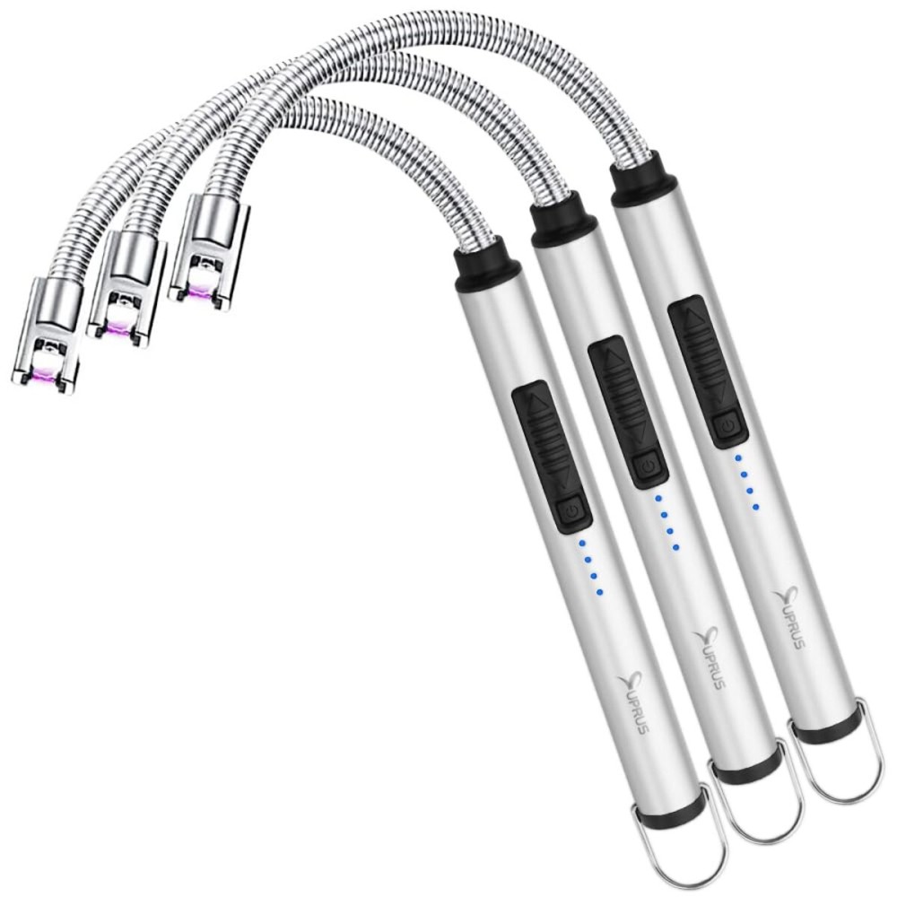 SUPRUS Electric Candle Lighter USB Type C Rechargeable Lighter Steel Shell & Hanging Hook with 360 Flexible Neck(Silver, 3)