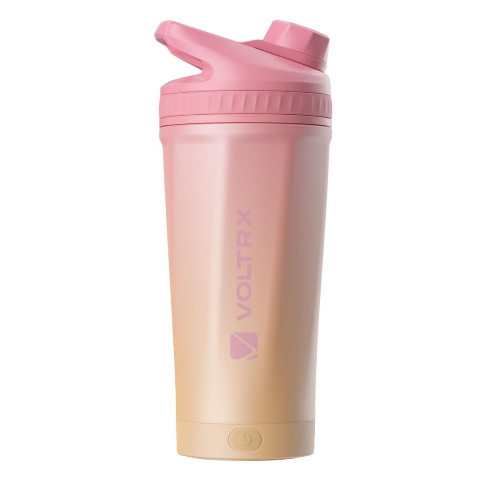 VOLTRX ChillMix Shaker Bottle Insulated Stainless Steel - USB C Rechargeable Electric Protein Shake Mixer, Shaker Cups for Protein Shakes and Meal Replacement, Sunset Rose, 16 oz