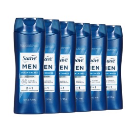 Suave Men Ocean Charge 2 in 1 Refreshing Shampoo & Conditioner with Pro Vitamin B5, Hydrates & Revitalizes Hair, Ocean Fresh Scent, 6 Count, 12.6 FL OZ