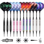 WIN.MAX Darts Plastic Tip - Soft Tip Darts Set - 12 Pcs 18 Gram with 100 Extra Dart Tips 12 Flights Flight Protectors and Wrench for Electronic Dart Board
