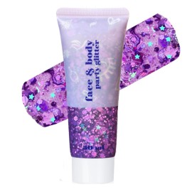 Go Ho Light Purple Face Body Glitter - Party Flash Festival Rave Outfits for Women&Kids,Holographic Glitter Face Paint,Halloween Mermaid Fairy Makeup Chunky Sequins Gel,Rave Pride Accessories
