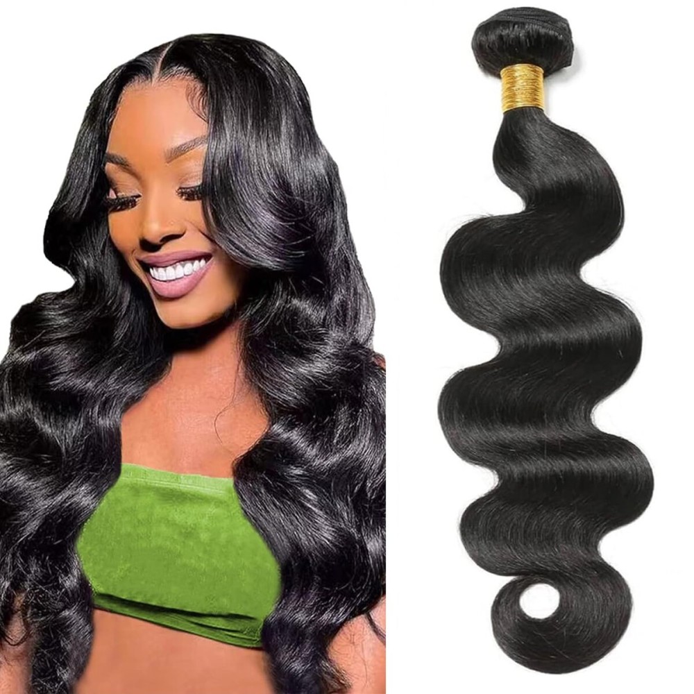 12A Human Hair Bundles Body Wave One Bundle 100% Unprocessed Brazilian Virgin Hair Bundles Double Weft Weave Body Wave Human Hair Natural Black Color (one bundle, 22)