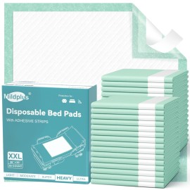 MILDPLUS Bed Pads with Adhesive Strips 36\'\'X36\'\', 30 Count | Extra Large XXL Underpads | Secure & Waterproof Chucks for Incontinence Care | for Adults, Seniors, Kids & Pets (115G Super Absorbent Pads)