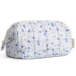 BAGSMART Makeup Bag Travel Toiletry Bag, Puffy Padded Make Up Bags for Women Makeup Organizer Case, Wide-open Pouch Purse Travel Essentials Toiletries Accessories Brushes, Blue Ditsy Floral