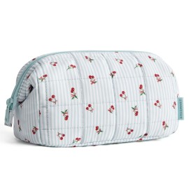 BAGSMART Makeup Bag Travel Toiletry Bag, Puffy Padded Make Up Bags for Women Makeup Organizer Case, Wide-open Pouch Purse Travel Essentials Toiletries Accessories Brushes, Ditsy Cherry