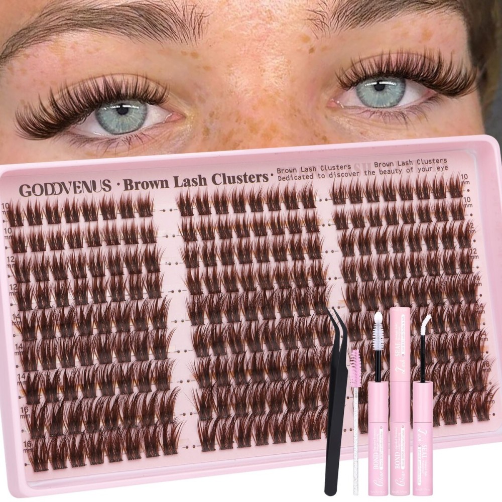 Goddvenus Brown Wispy Lash Clusters Kit Manga Eyelashes Clusters Natural Cluster Eyelash Extensions Kit Fairy DIY Lash Extension Anime C Curl Waterproof Individual Eye Lashes