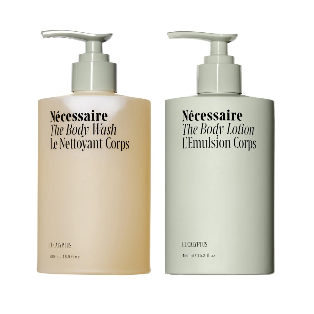 Ncessaire The Body Duo (Eucalyptus) Skincare Gift Set For Women + Men - The Body Wash 16.9oz + The Body Lotion 15.2oz. Multi-Oil Shower Gel Cleanser + Multi-Peptide Body Moisturizer. Non-Comedogenic.