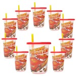The First Years Cars Take & Toss Toddler Straw Cups Party Pack - Spill Proof Toddler Sippy Cups with Snap-On Lids and Straws - Cars Party Supplies - 10 Oz - 10 Count