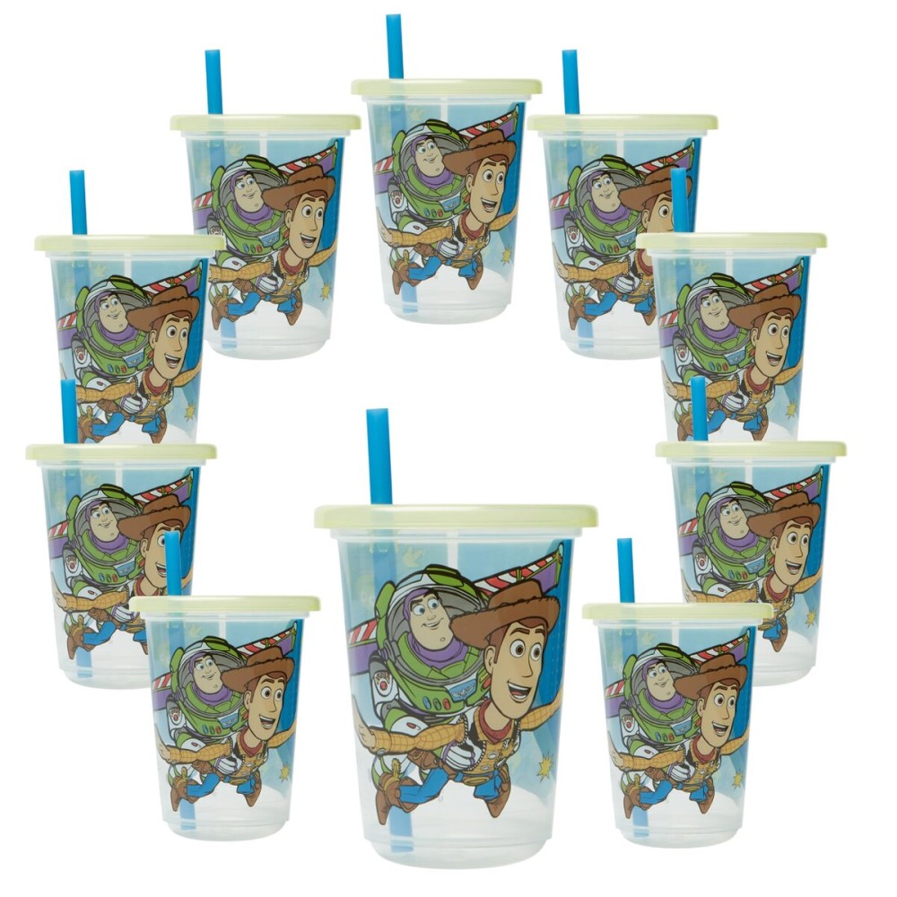 The First Years Take & Toss Toy Story Toddler Straw Cups - Spill Proof Toddler Sippy Cups with Snap-On Lids and Straws - Reusable Toddler Cups for Travel, Daycare, and Everyday Use - 10 Oz - 10 Count