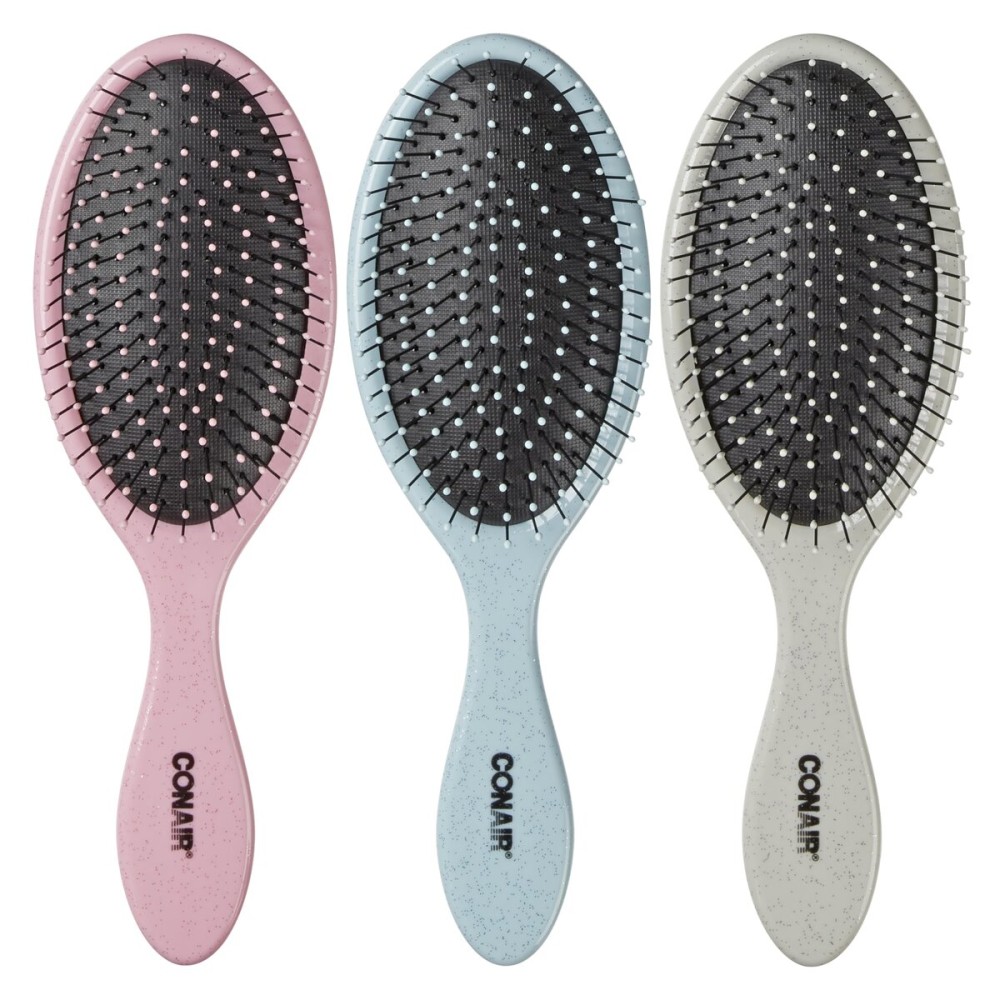 Conair Detangling Hair Brush Set 3 Pack, For Wet, Dry and All Hair Types, Detangling Brushes for Women, stocking stuffers, gifts for her - Glitter Silver, Blue, Pink