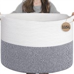 INDRESSME 115L Extra Large Cotton Rope Basket, Blanket Basket for Home Decor Living Room Nursery, Toy Storage Baskets for Kids Boys Girls, White & Navy