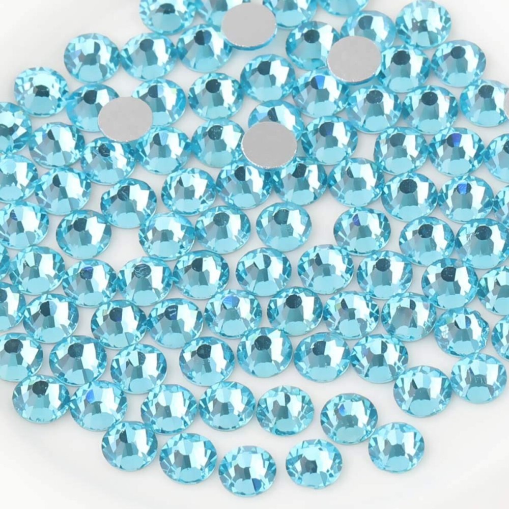 Beadsland Flat Back Crystal Rhinestones Round Gems for Nail Art and Craft Glue Fix, Aquamarine, 10mm, SS50/144pcs