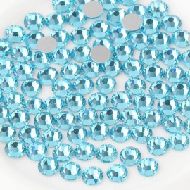 Beadsland Flat Back Crystal Rhinestones Round Gems for Nail Art and Craft Glue Fix, Aquamarine, 10mm, SS50/144pcs