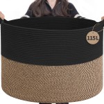 INDRESSME 115L Extra Large Storage Baskets for Organizing, Blanket Basket Living Room Dog Toy Bin, Wicker Storage Woven Laundry Basket for Pillows, Towel Shoes Entryway, Mix Black