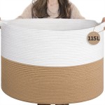 INDRESSME 115L Extra Large Jute Rope Basket, Blanket Basket Home Decor Baby Laundry Baskets for Toys Storage Bedroom, Living Room, Nursery, Boho Hamper for Colthes Towel, White & Camel