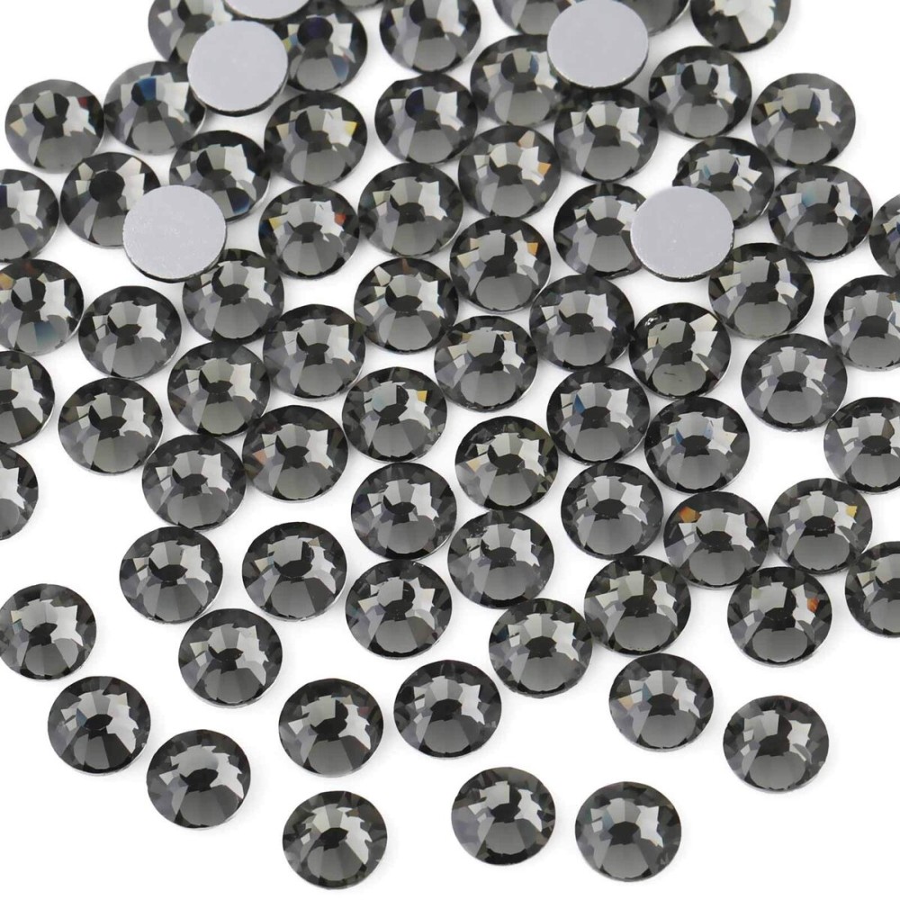 Beadsland Flat Back Crystal Rhinestones Round Gems for Nail Art and Craft Glue Fix, Black Diamond, 10mm, SS50/144pcs