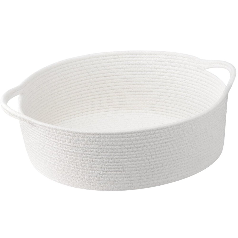 Goodpick White Rope Baskets for Gifts Empty, Decorative Basket for Baby Shower Gifts, Woven Storage Baskets for Bathroom, Toy Basket with Handles for Nursery Kids, 13.6x 10 x 6