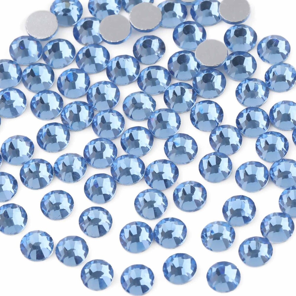Beadsland Flat Back Crystal Rhinestones Round Gems for Nail Art and Craft Glue Fix, Light Blue, 10mm, SS50/144pcs
