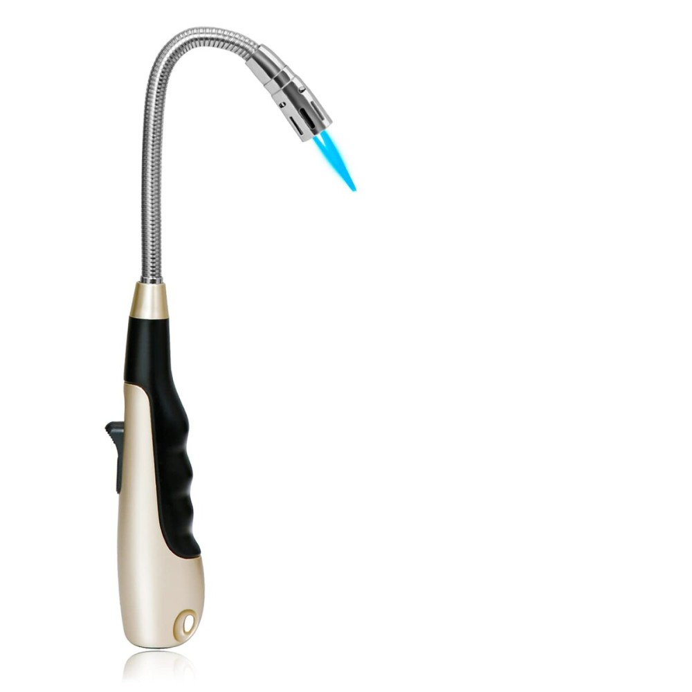 Butane Lighter with Visual Fuel Window for Kitchen Grill, Gold (No Butane)