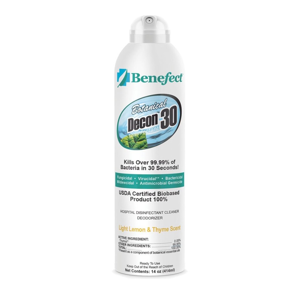 Benefect Botanical Decon 30 Disinfectant Cleaner, 14 oz. Ready-To-Use Spray, Hospital Grade Disinfectant, Kills Over 99.99% of Germs, Safe for Food-Contact Surfaces (Light Lemon & Thyme Scent)