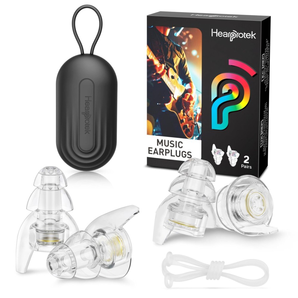 Hearprotek Concert Ear Plugs, 2 Pairs High Fidelity Musician Ear Plugs for Concerts Loud Music-Noise Reduction Ear Protection Reusable Earplugs for Rave,Festival,Music,Tinnitus Relief,Clear