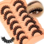 Kiromiro Lashes Mink False Eyelashes D Curl Fake Lashes Volume Cat Eye Lash Fluffy Wispy Lashes 18mm Thick Strip Eyelashes Pack, 7 Pairs