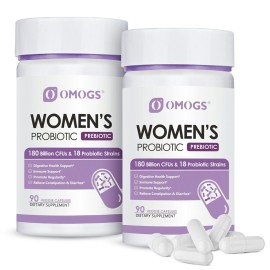 OMOGS 2PCS Women\'s Probiotic 180 Billion CFUs 18 Strains, with Prebiotics, Cranberry Extract, D-Mannose & Digestive Enzymes, for Digestive,Immune, PH Balance & Urethral Health, 180 Capsules