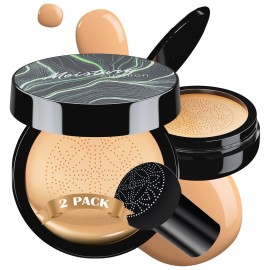 Mushroom Head Air Cushion CC Cream - BB Cream Foundation Makeup Moisturizing Concealer Long-Lasting, Cushion Foundation Full Coverage Self Adjusting for Mature Skin & All Skin Types (2 PCS Buff Beige)