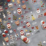 Christmas Nail Art Stickers Decals 5D Embossed Santa Claus Xmas Tree Nail Decals with Crystal 1PCS Cute Bear Bow Candy Cane Snowflake Christmas Nails Adhesive Stickers for Holiday Manicure Decorations