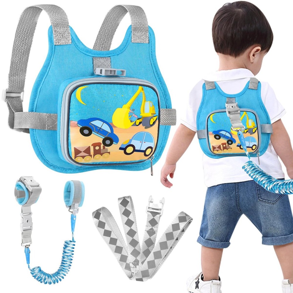 Accmor Toddler Harness Leash + Reflective Anti Lost Wrist Link, Cute Car Kids Harness with Leash, Collapsible Hand Strap Child Walking Restraint Belt Tether Hold Baby Boys Close for Outdoor Travel