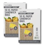 Lunchskins Compostable XL Sandwich Bags - 100 Count | Chevron Design | Eco-Friendly Food Storage Bags Made from Unbleached Kraft Paper with Recyclable Resealable Stickers