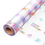 JOYIT Happy Birthday Cellophane Wrap Roll (35\'\' Wide X 100 FT Long) - 3 Mil Thick Clear Cellophane Roll, Birthday Cellophane Bags Large, Wrapping Paper for Flower Gift Baskets Wrap (35 fold into 17.5)