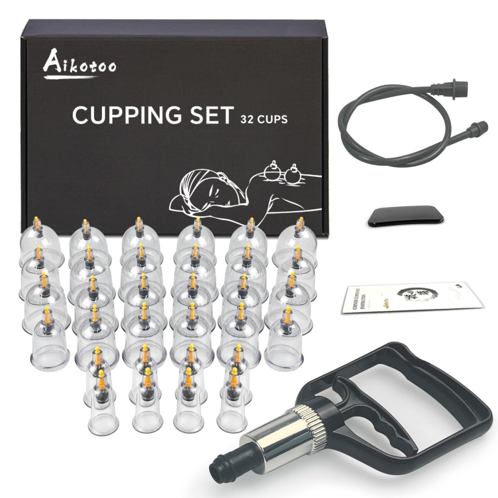 AIKOTOO Cupping Therapy Set 32 Massage Therapy Cups Cupping Kit for Body Cellulite Massage Back Pain Relief, Chinese Acupoint Physical Hijama
