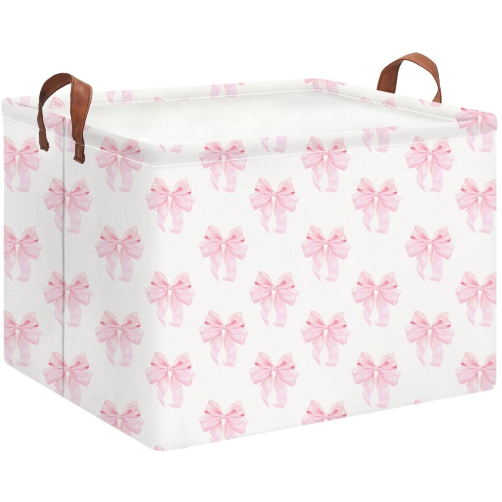 HKEC Rectangle Storage Basket with Handles,Collapsible Storage Bin,Books Box,Gift Basket(Shimmer Bowknot)