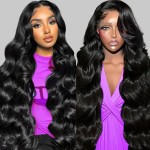 QZOQZO 13x6 Lace Front Wigs Human Hair Pre Plucked 180 Density Body Wave HD Lace Front Wigs Natural Color Glueless Hair wig for Women 28 Inch
